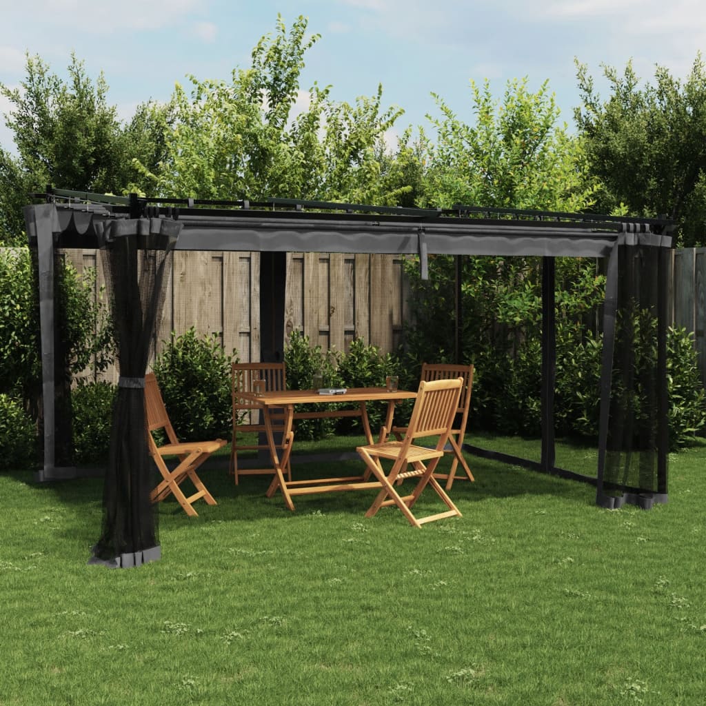 Tonnelle avec parois en filet anthracite 4x3 m acier