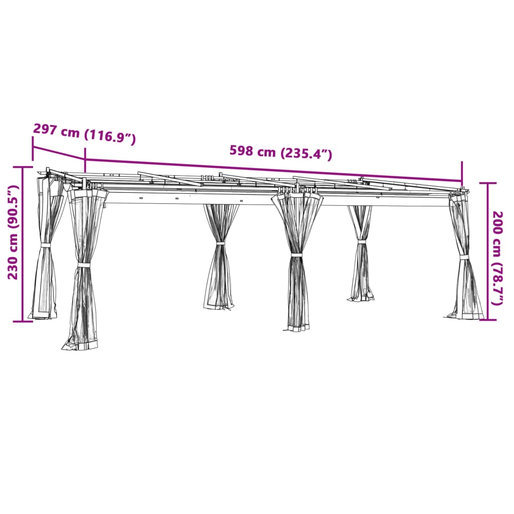 Tonnelle avec parois en filet crème 6x3 m acier