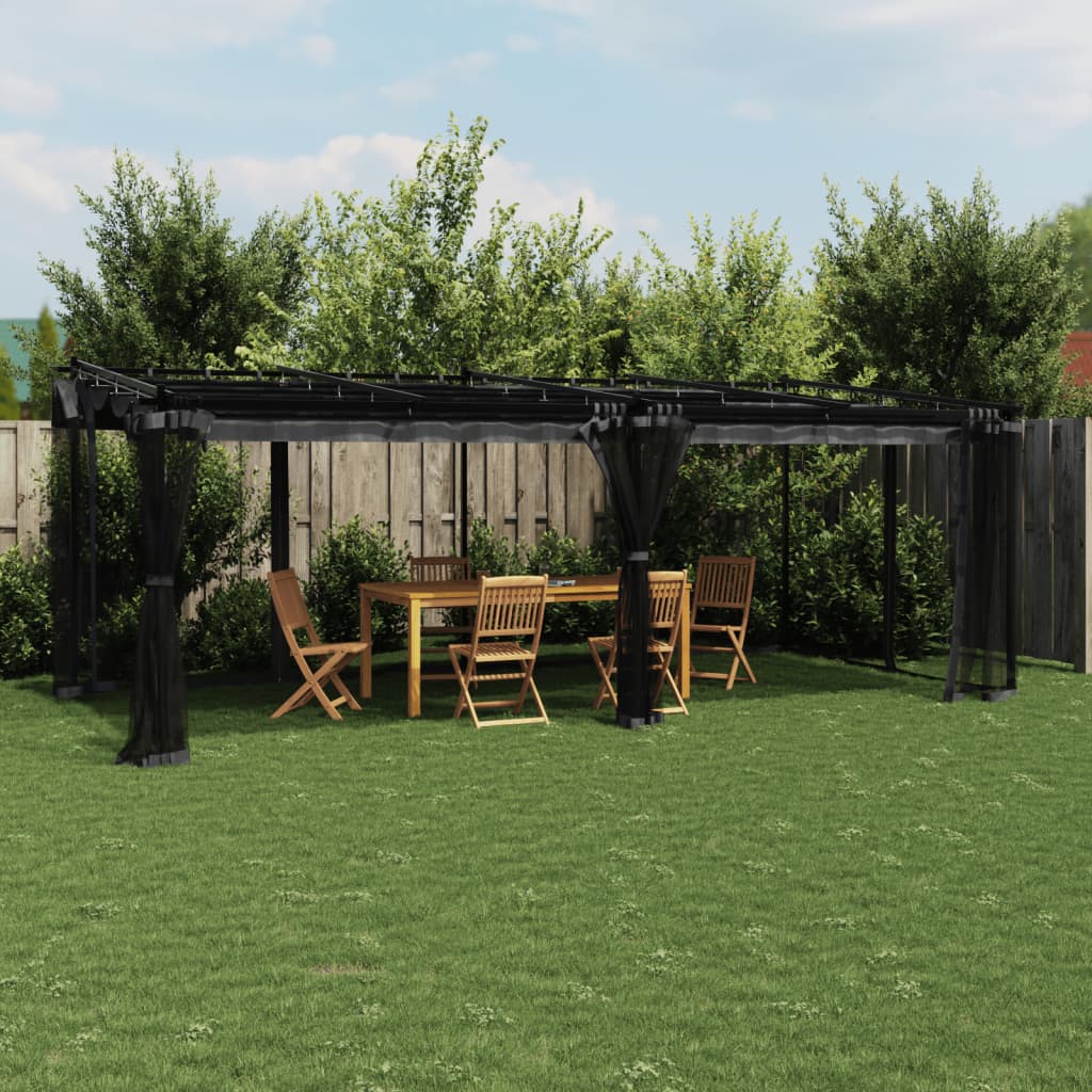 Tonnelle avec parois en filet anthracite 6x3 m acier