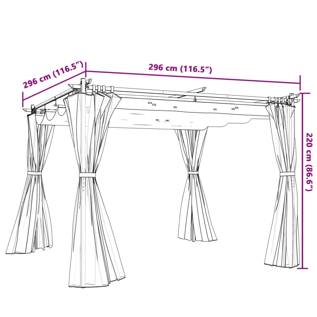 Tonnelle avec rideaux crème 3x3 m acier