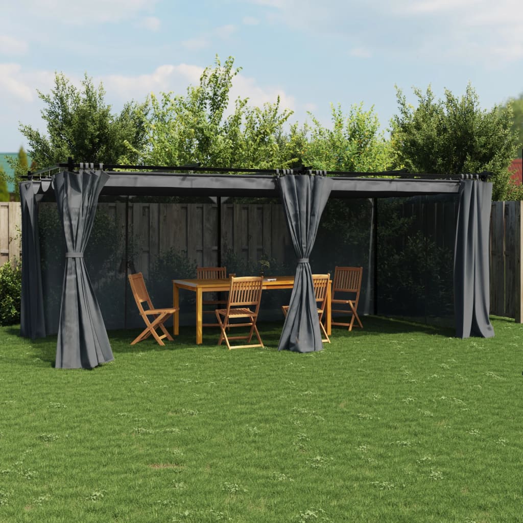 Tonnelle avec rideaux anthracite 6x3 m acier