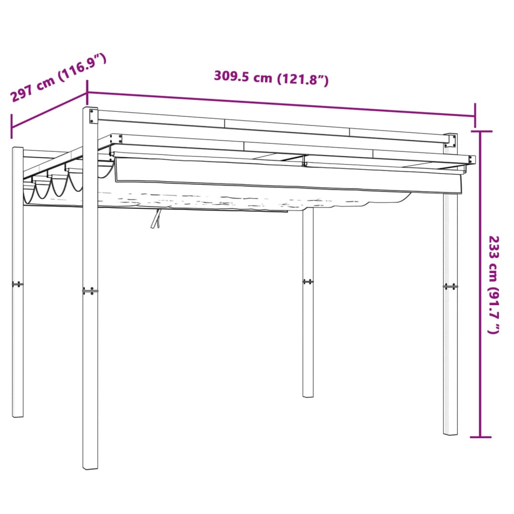 Tonnelle de jardin avec toit rétractable crème 3x3 m aluminium