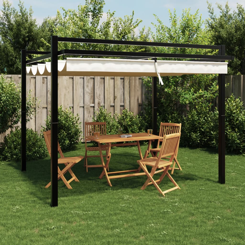 Tonnelle de jardin avec toit rétractable crème 3x3 m aluminium