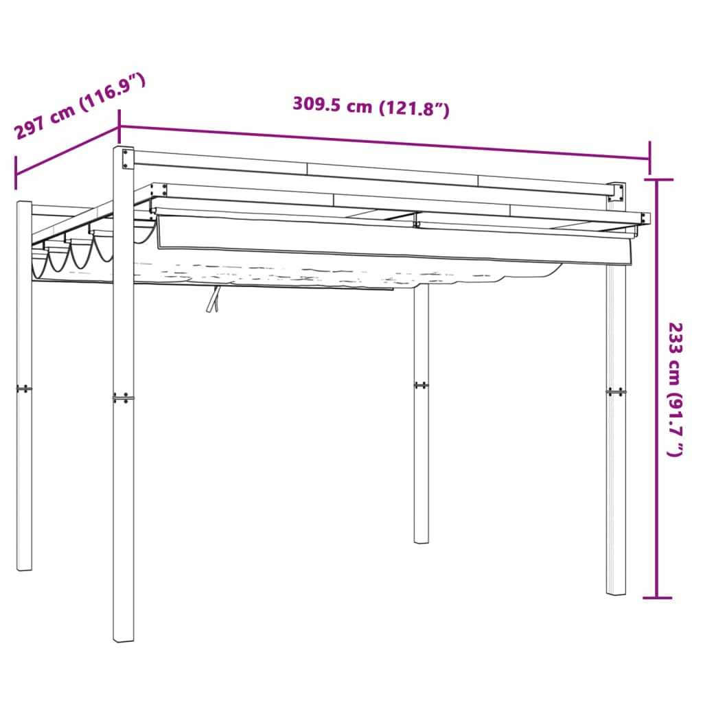 Tonnelle avec toit rétractable anthracite 3x3 m aluminium