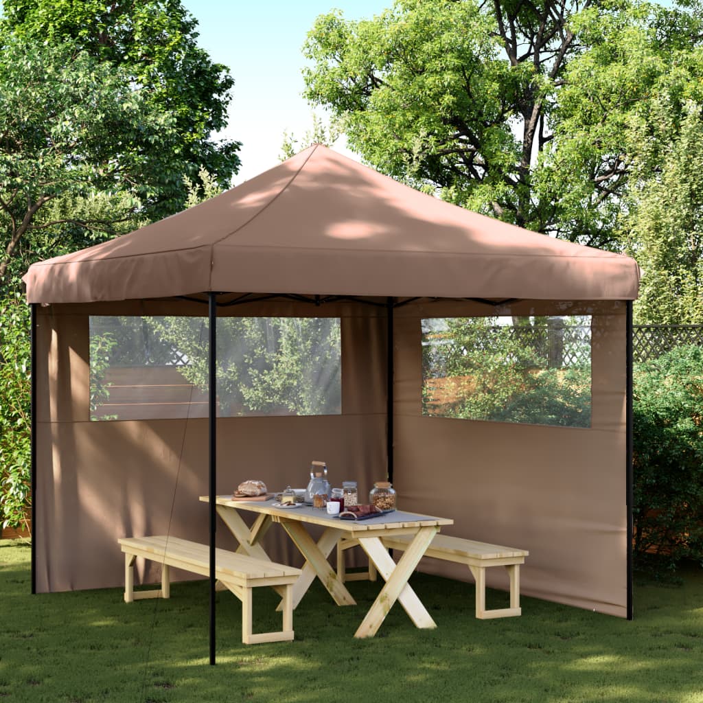 Pop-up folding reception tent with 2 side walls