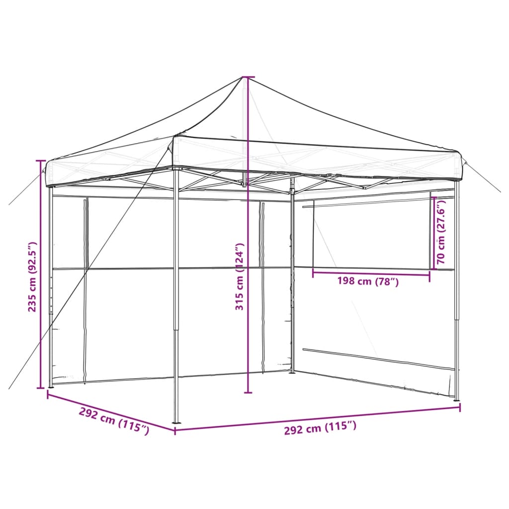 Tente de réception pliable escamotable avec 2 parois latérales