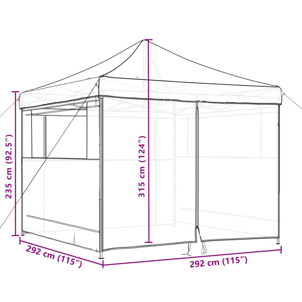 Tente de réception pliable escamotable avec 4 parois latérales