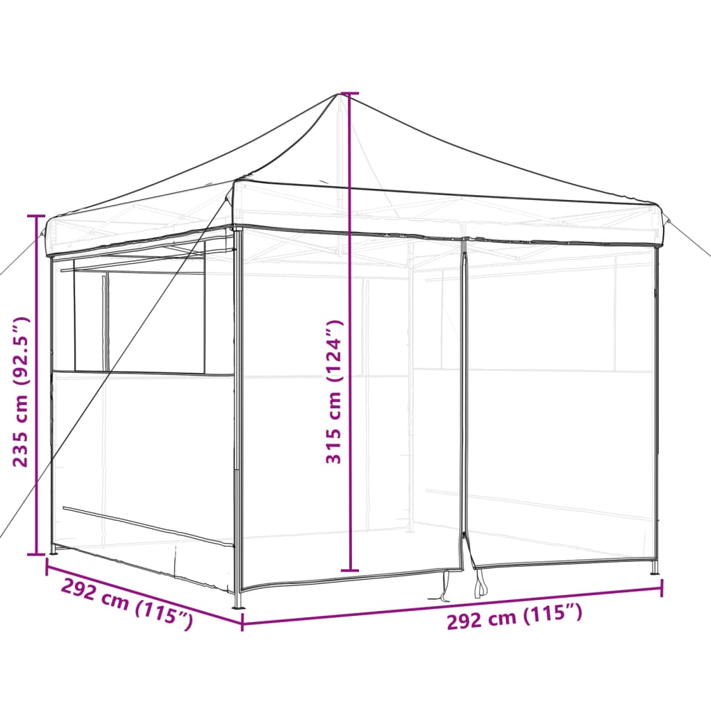 Tente de réception pliable escamotable 4 parois latérales taupe