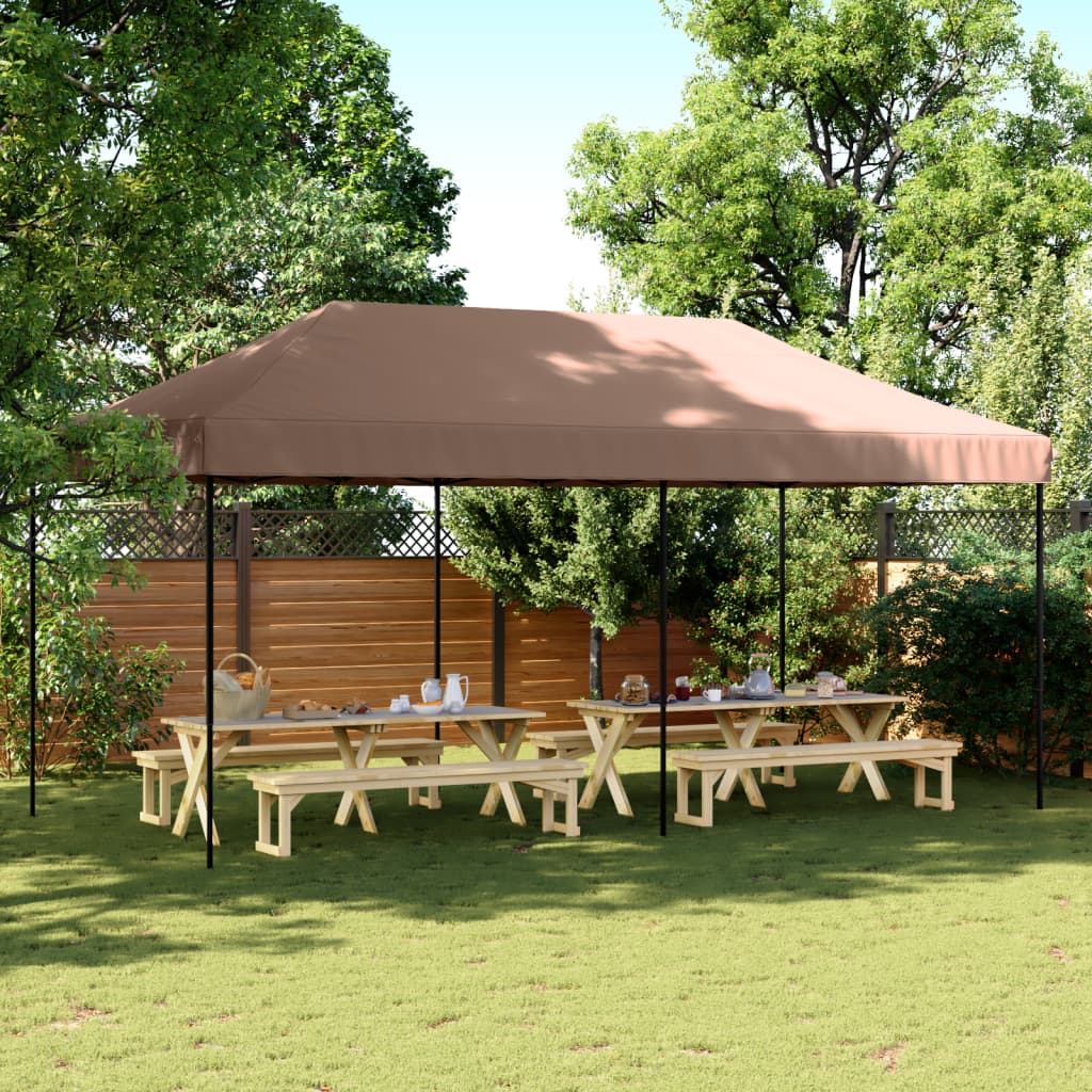 Tente de réception pliable escamotable marron 580x292x315 cm