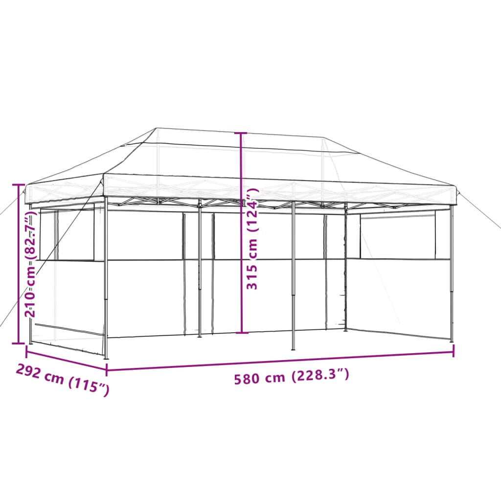 Tente de réception pliable escamotable 3 parois latérales vert