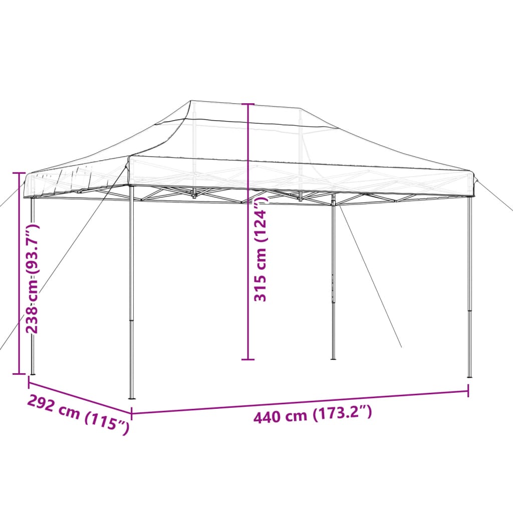 Tente de réception pliable escamotable beige 440x292x315 cm