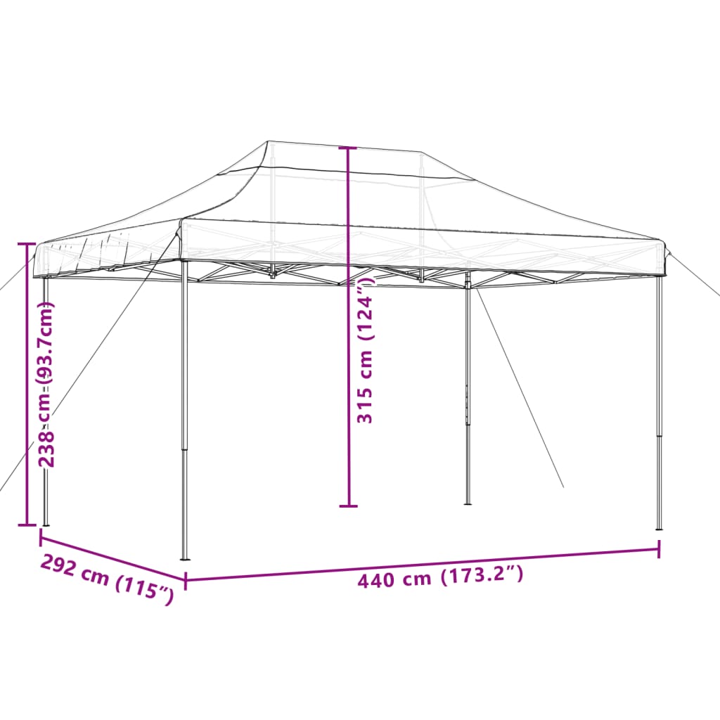 Tente de réception pliable escamotable orange 440x292x315 cm