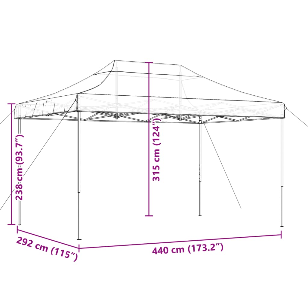 Tente de réception pliable escamotable bordeaux 440x292x315 cm