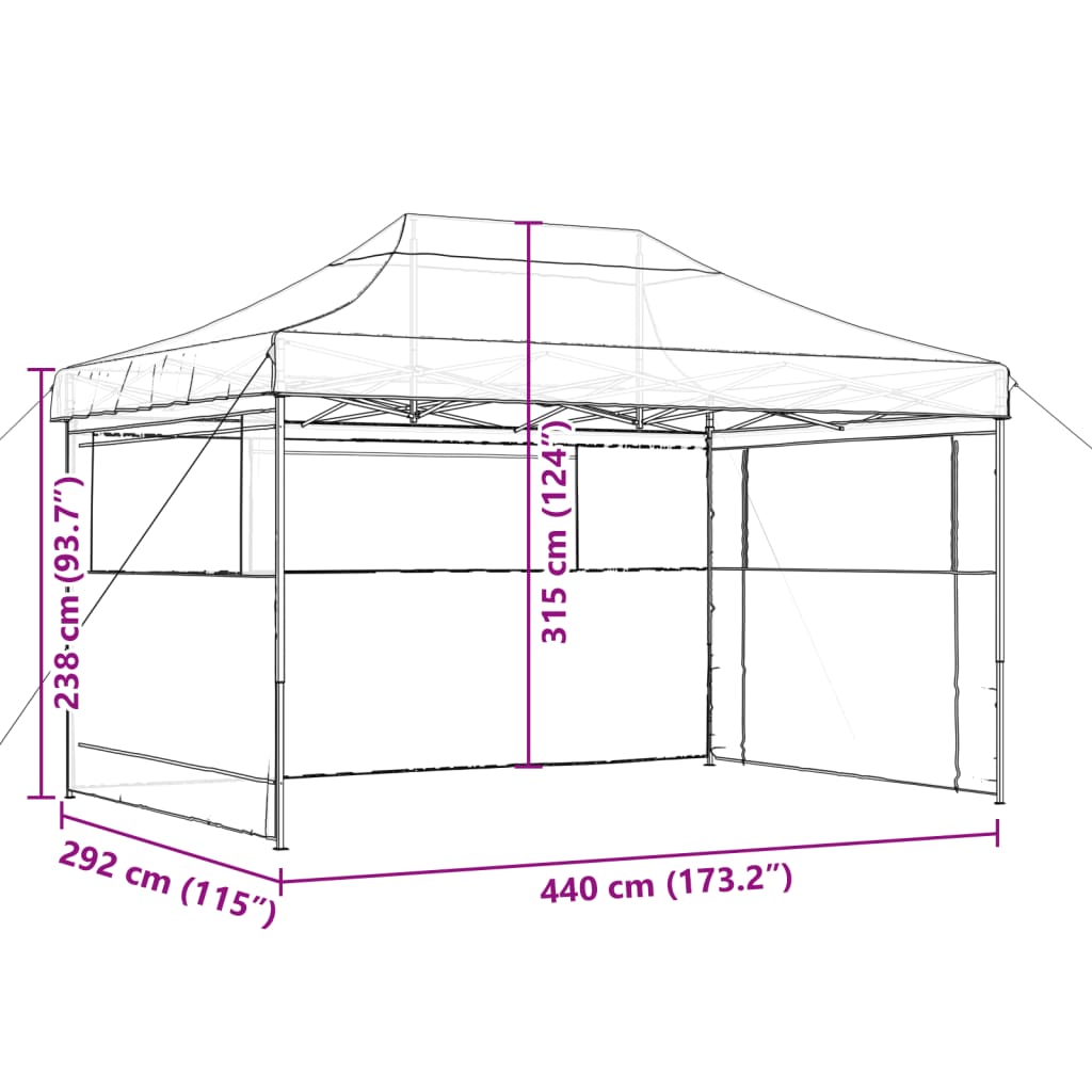 Tente de réception pliable escamotable 3 parois latérales taupe