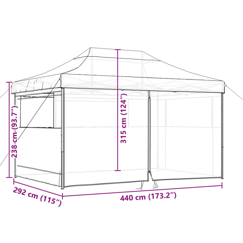 Tente de réception pliable escamotable avec 4 parois latérales