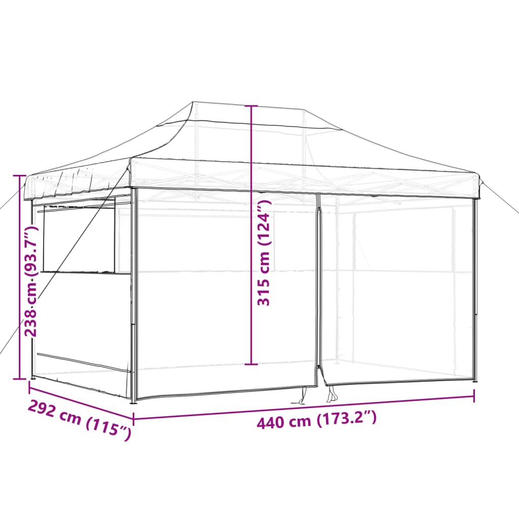 Tente de réception pliable escamotable 4 parois latérales noir