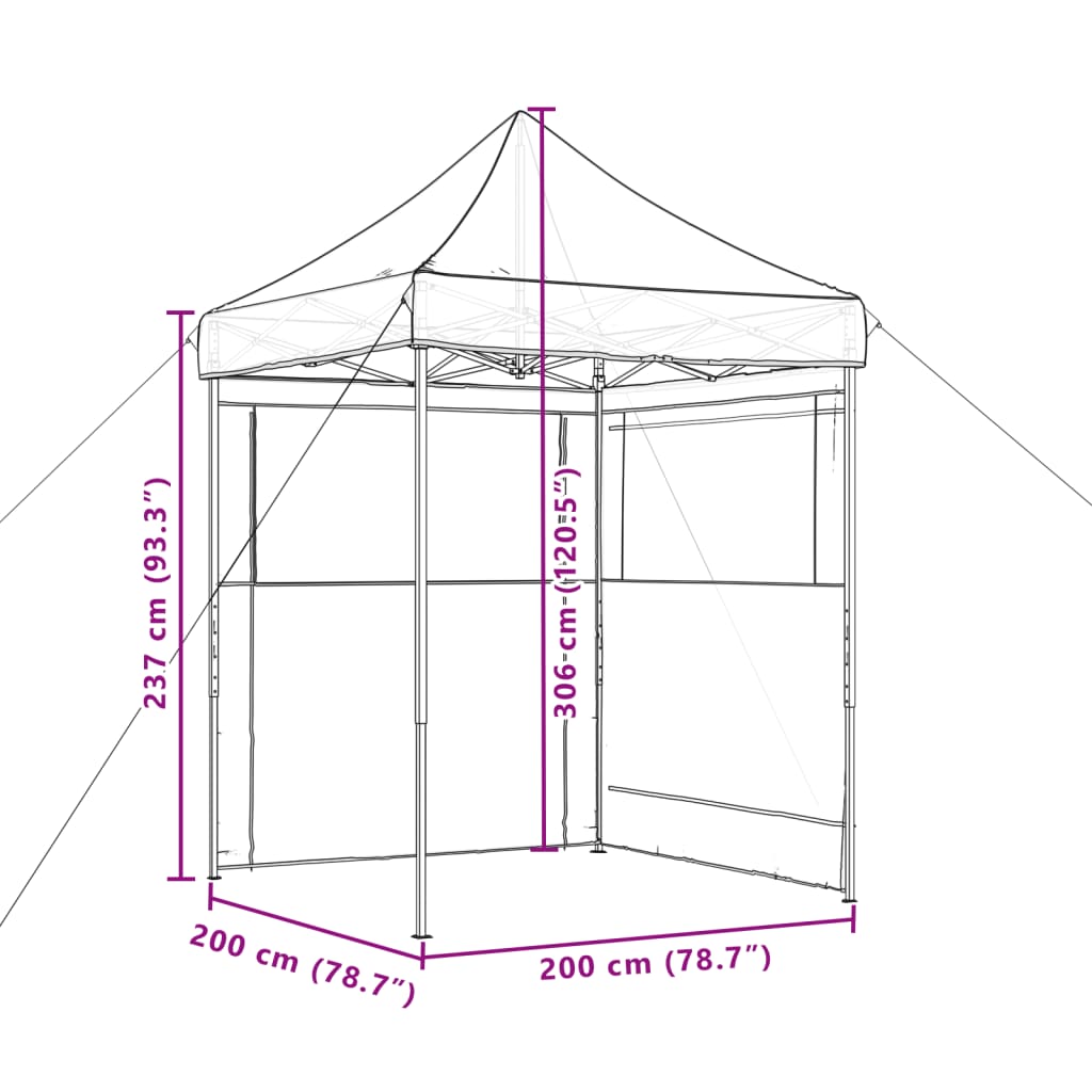 Tente de réception pliable escamotable avec 2 parois latérales