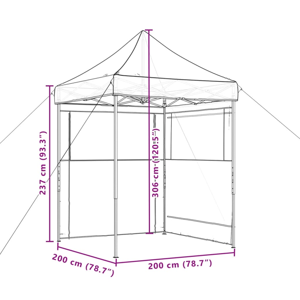 Tente de réception pliable escamotable avec 2 parois latérales