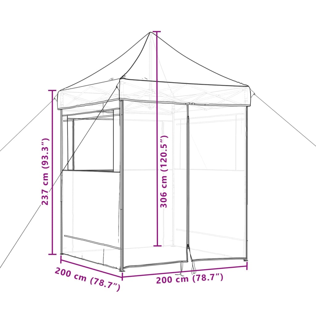 Tente de réception pliable escamotable avec 4 parois latérales