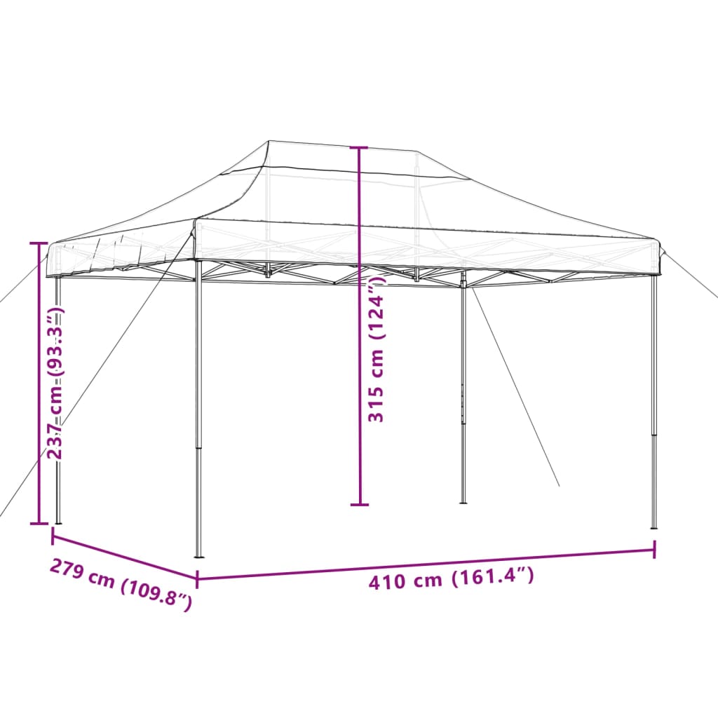 Tente de réception pliable escamotable bordeaux 410x279x315 cm