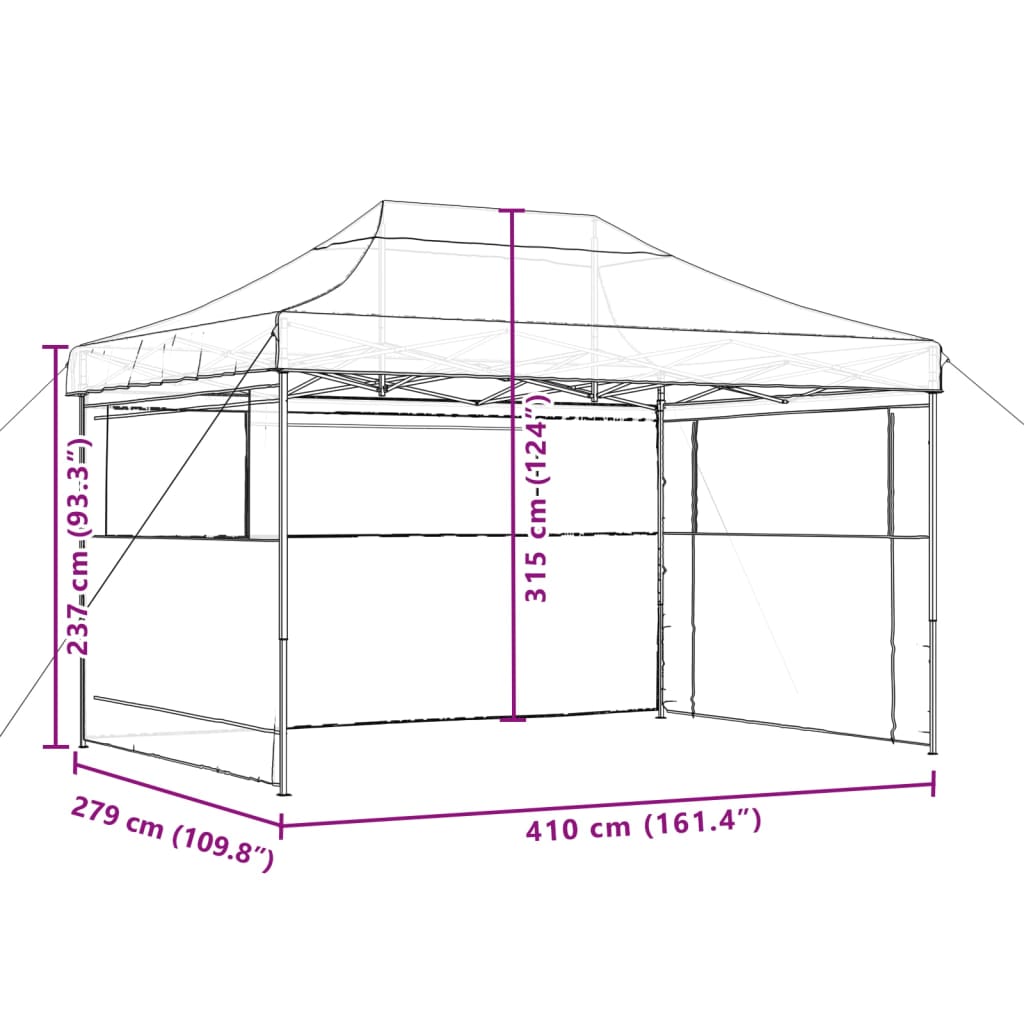 Pop-up folding party tent with 3 side walls