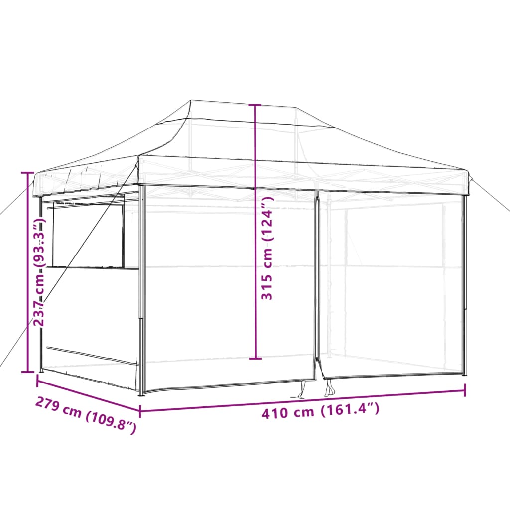 Tente de réception pliable escamotable 4 parois latérales vert