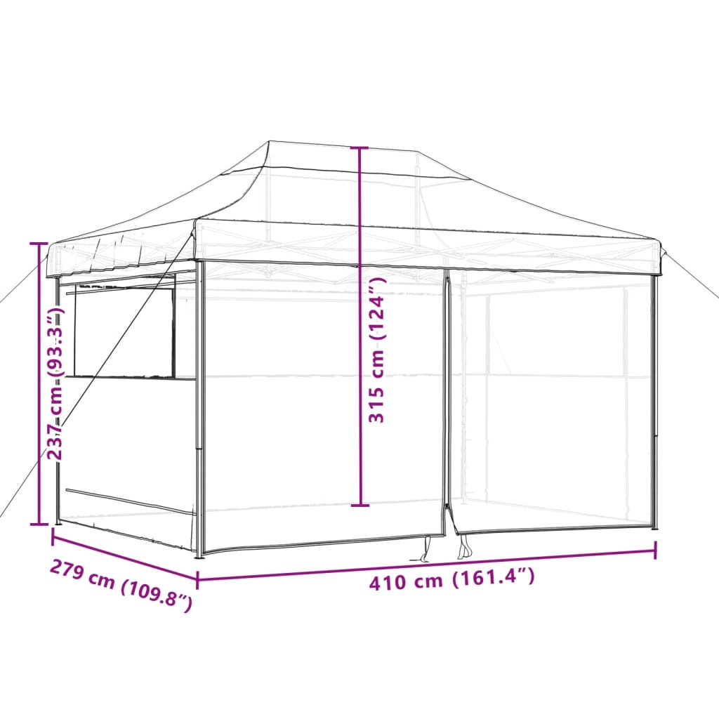 Tente de réception pliable escamotable 4 parois latérales noir