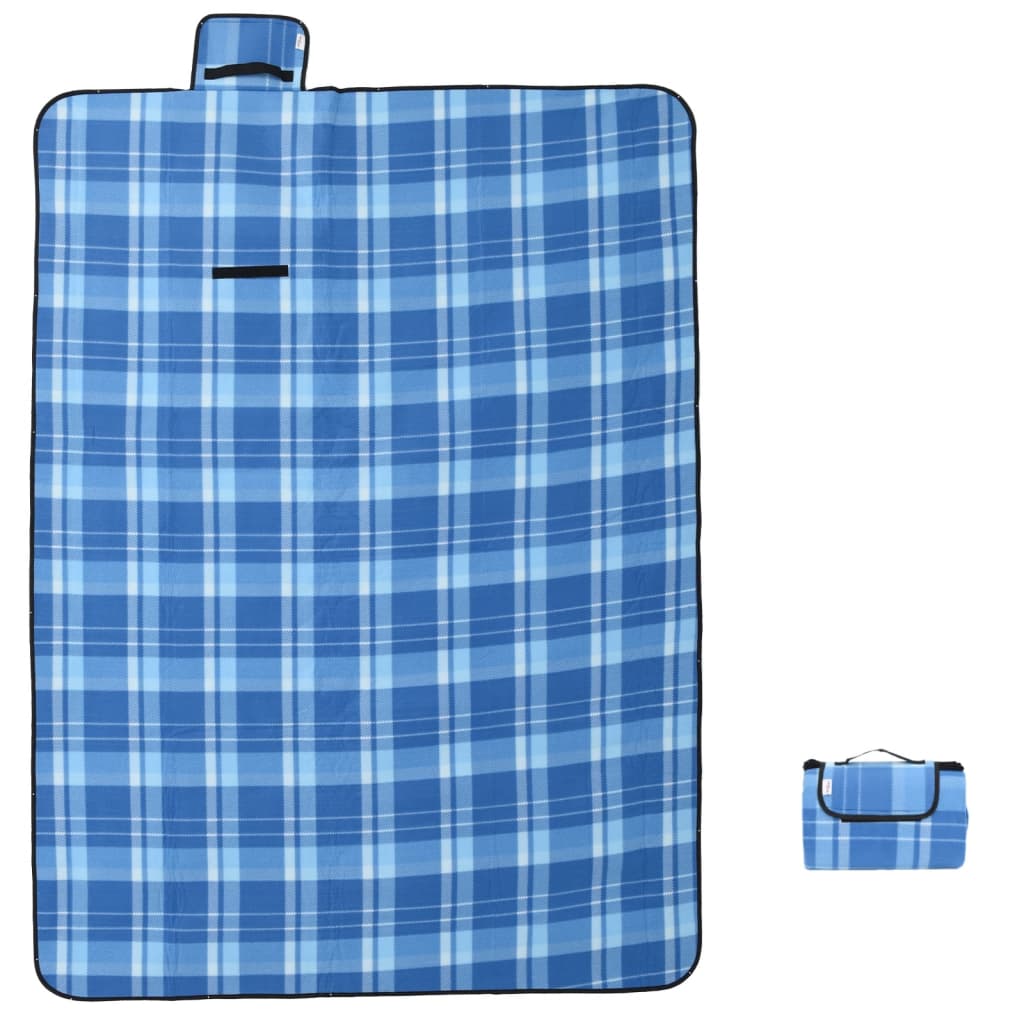 Blue plaid foldable picnic blanket 200x150 cm