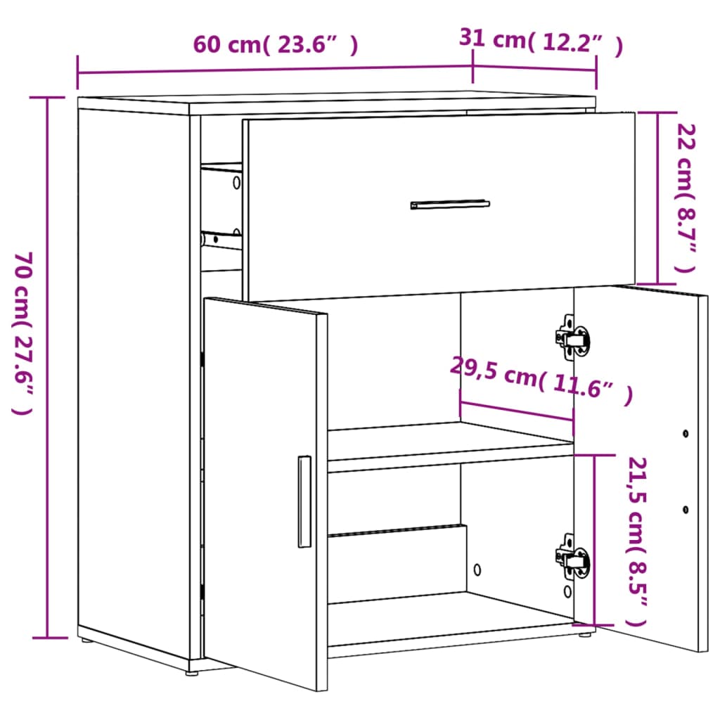 Sideboard aus brauner Eiche, 60 x 31 x 70 cm, Holzwerkstoff