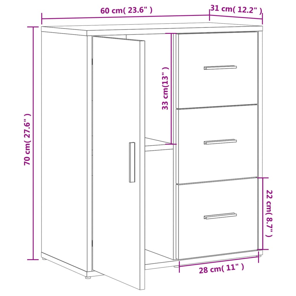 Betongraues Sideboard 60x31x70 cm, Holzwerkstoff