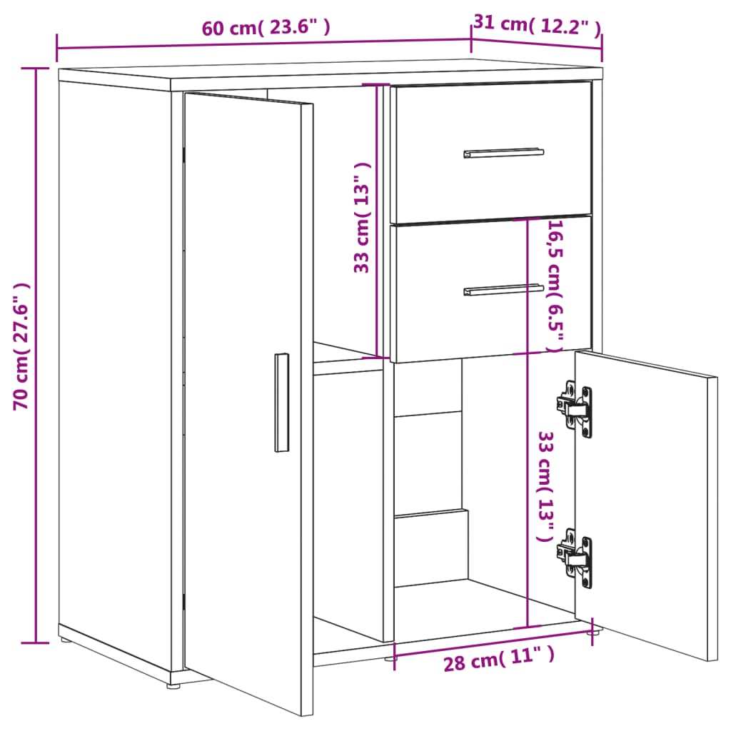 Buffet blanc 60x31x70 cm bois d'ingénierie