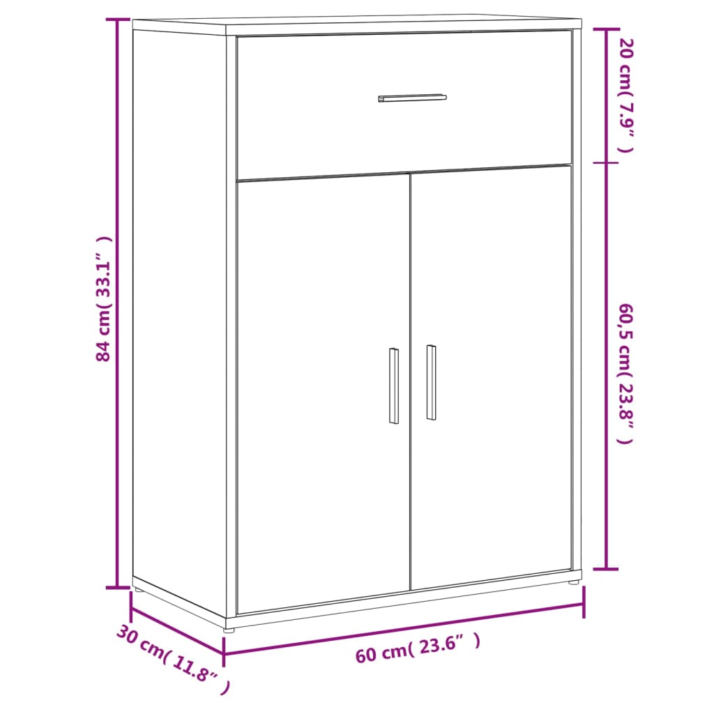 Buffet gris béton 60x30x84 cm bois d'ingénierie