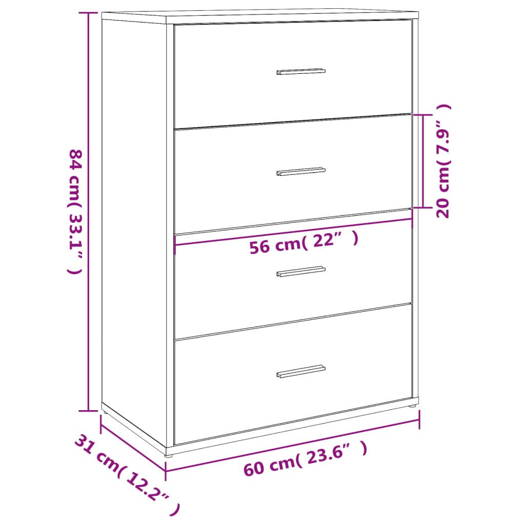 Buffet gris béton 60x31x84 cm bois d'ingénierie