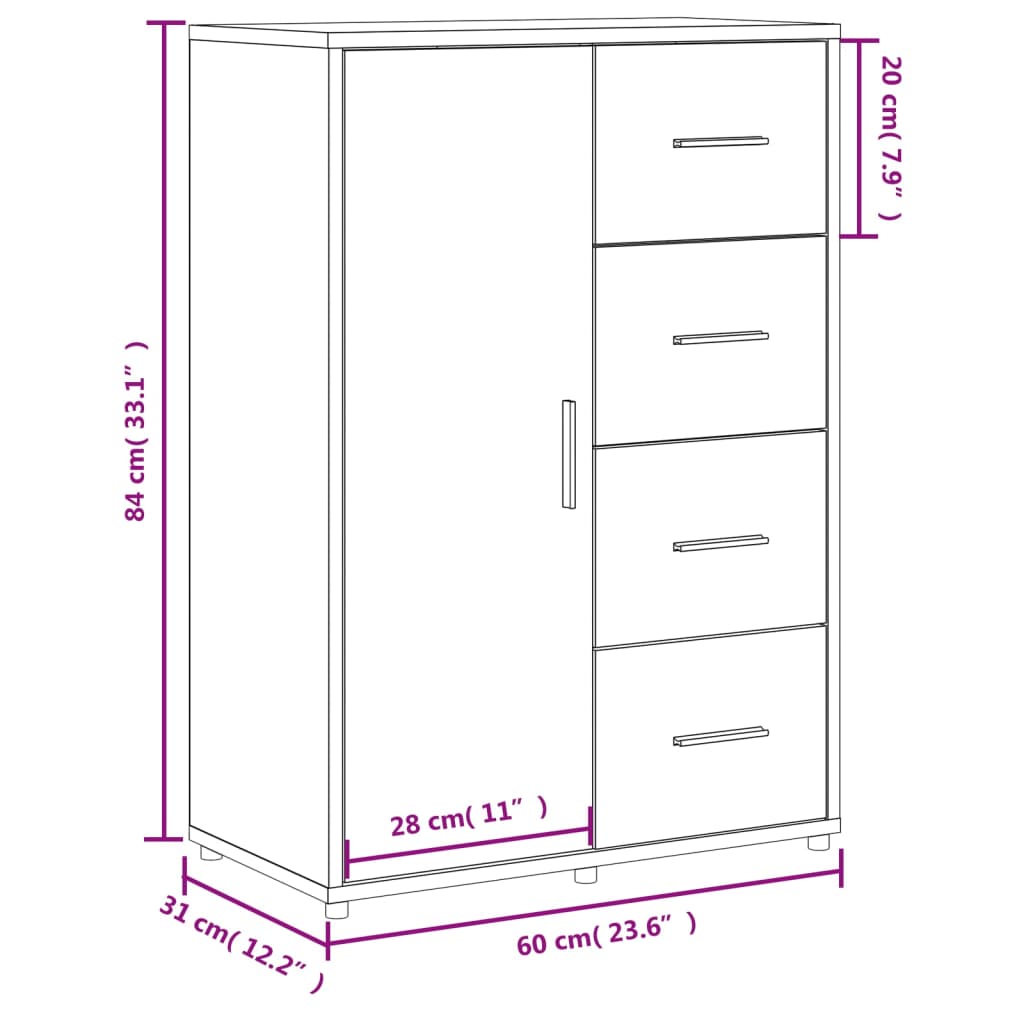 Buffet blanc 60x31x84 cm bois d'ingénierie