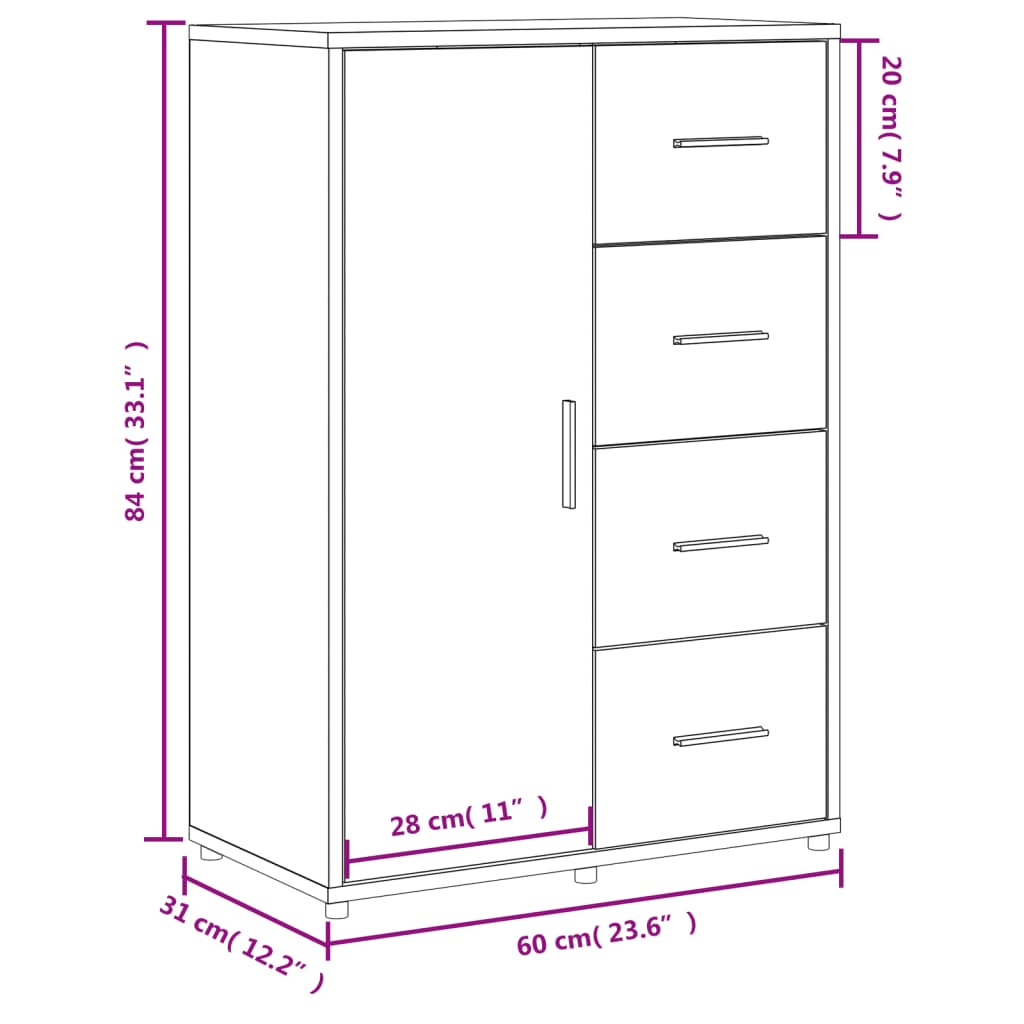 Buffet chêne sonoma 60x31x84 cm bois d'ingénierie