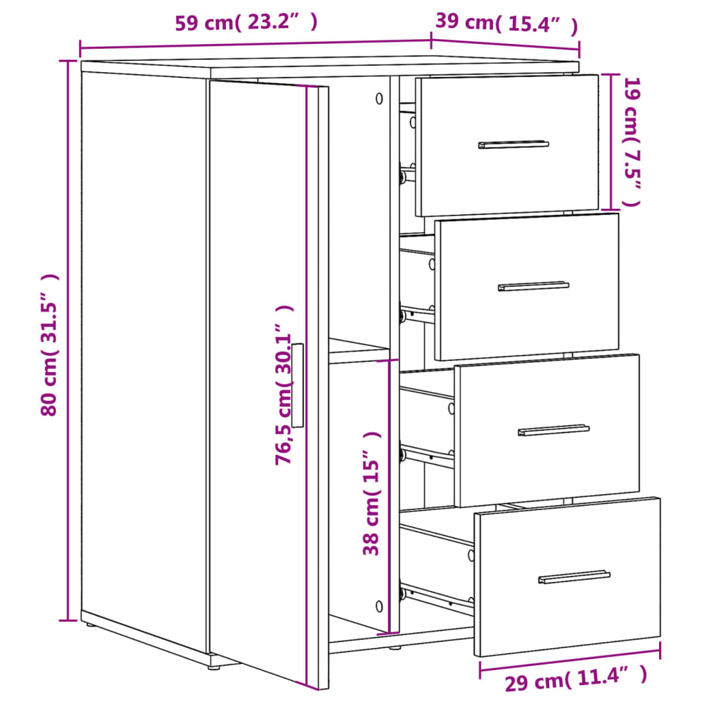 Buffet gris béton 59x39x80 cm bois d'ingénierie