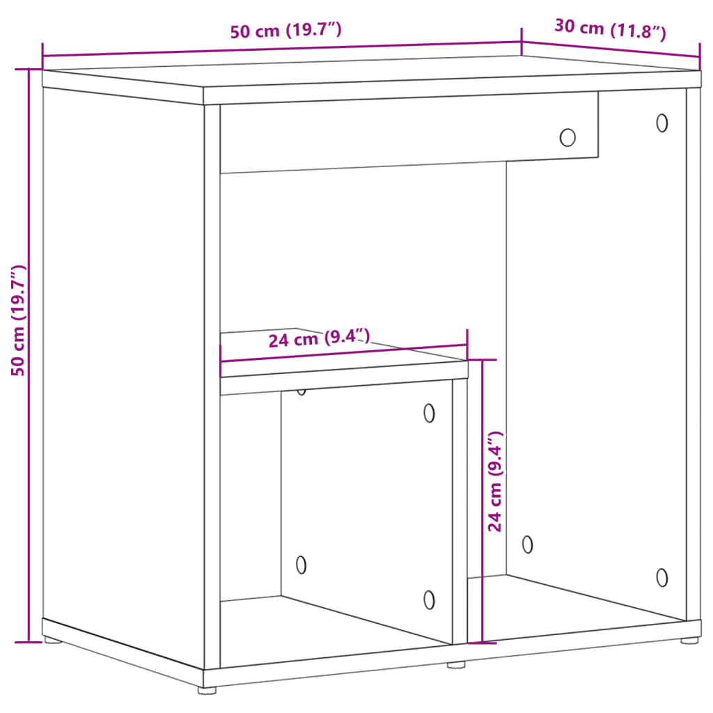 Table d'appoint blanc 50x30x50 cm bois d’ingénierie