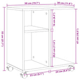 Table d'appoint avec roues blanc 50x30x55 cm bois d'ingénierie