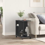 Side table with wheels black 50x30x55 cm engineered wood