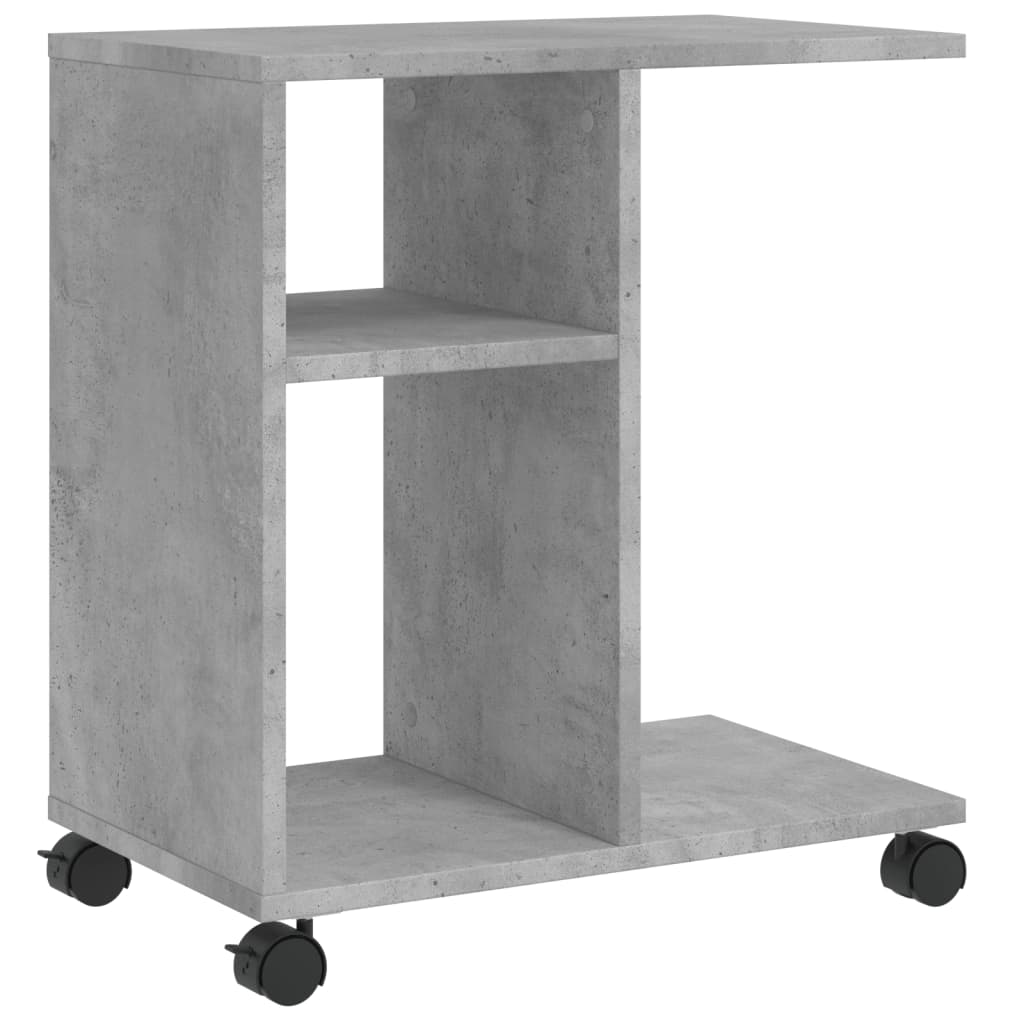 Table d'appoint avec roues gris béton bois d'ingénierie