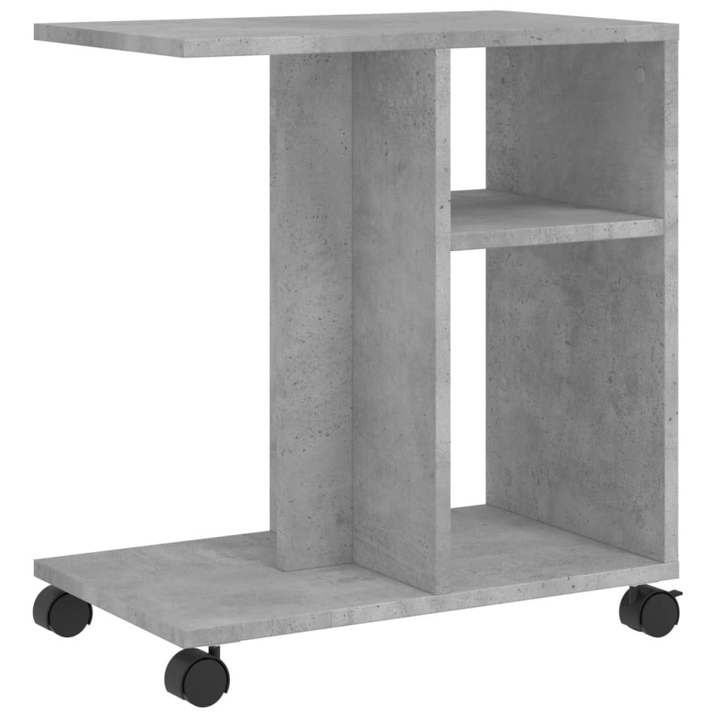 Table d'appoint avec roues gris béton bois d'ingénierie