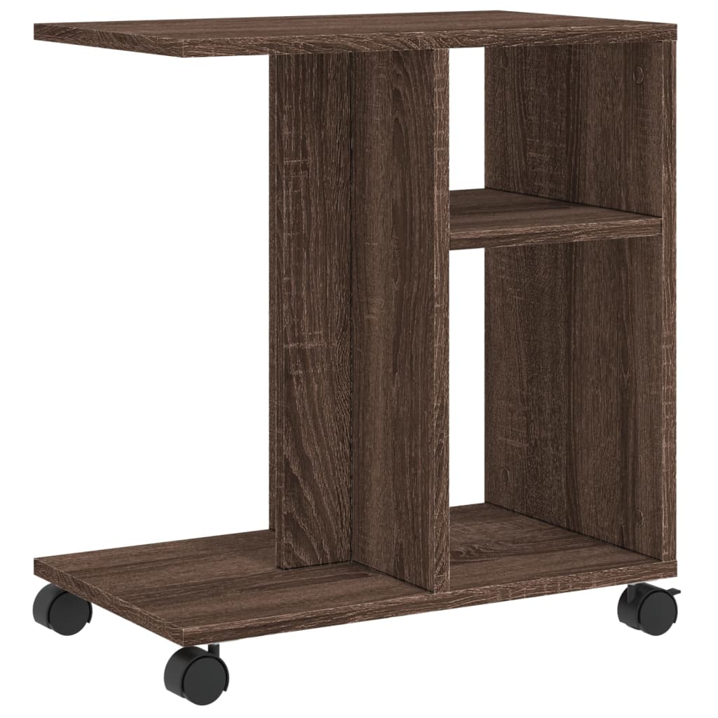 Table d'appoint avec roues chêne marron bois d'ingénierie