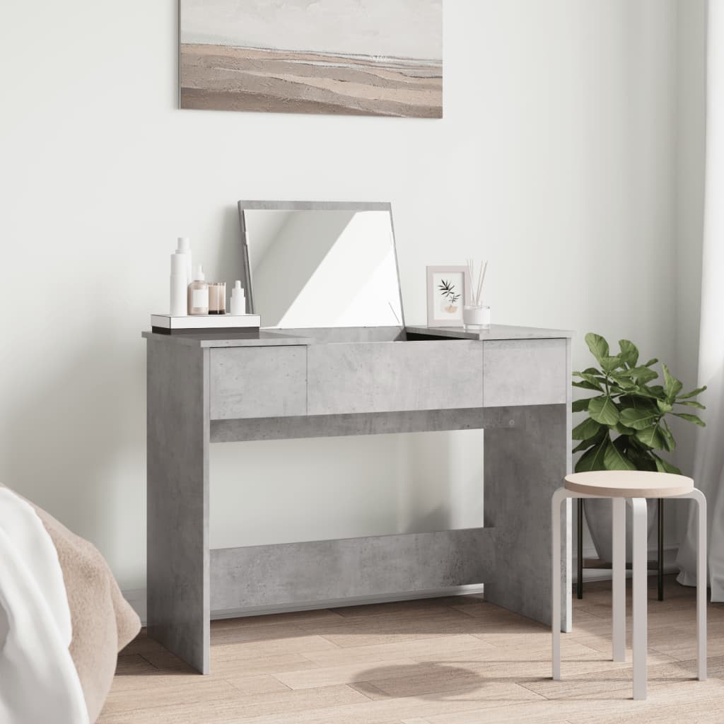 Dressing table with concrete grey mirror 100x45x76 cm