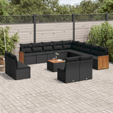 Salon de jardin avec coussins 14 pcs noir résine tressée