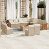 Salon de jardin avec coussins 14 pcs beige résine tressée