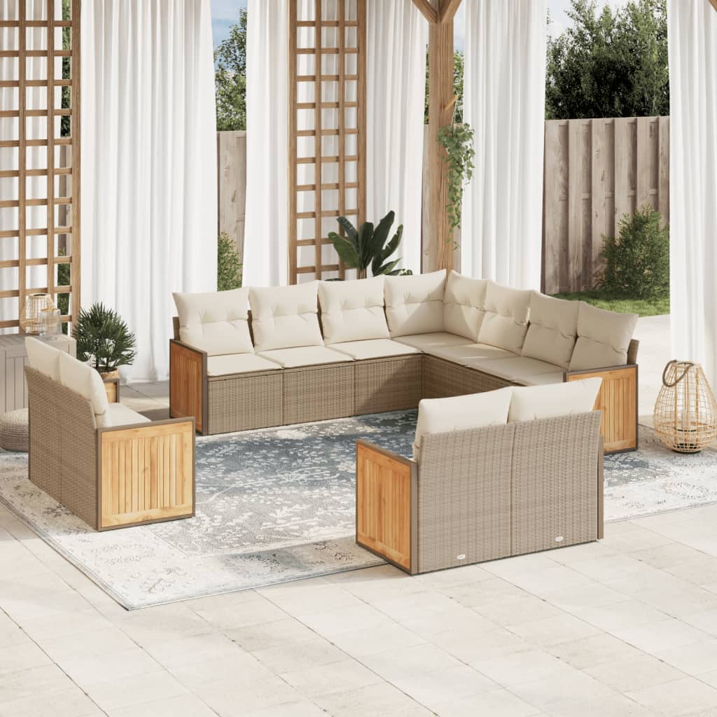 Salon de jardin 11 pcs avec coussins beige résine tressée