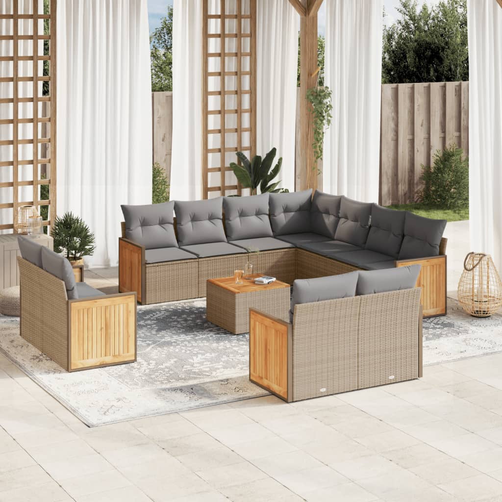 Salon de jardin avec coussins 12 pcs beige résine tressée