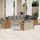 Salon de jardin avec coussins 12 pcs beige résine tressée