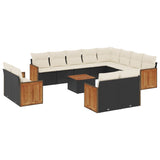 Garden furniture set with cushions 13 pcs black woven resin