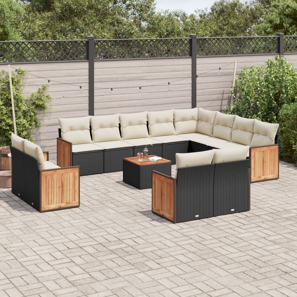 Garden furniture set with cushions 13 pcs black woven resin